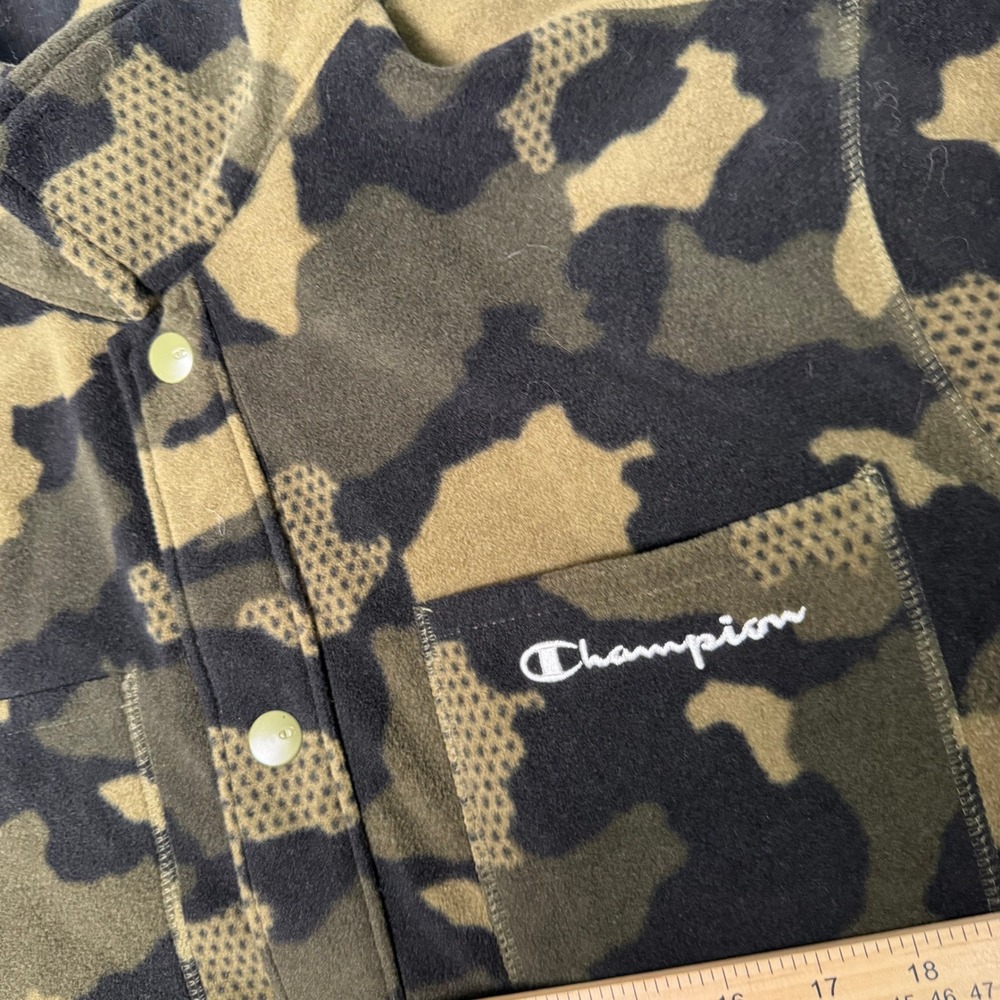 Champion Fleece Shirt Jacket Mens Medium Green Camo Snap Honeycomb V7472P - Picture 5 of 10